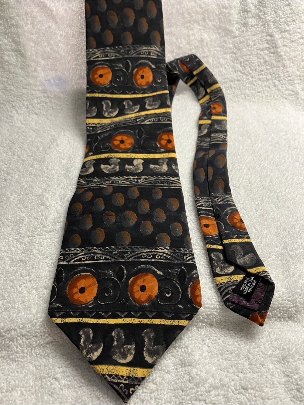 J. Garcia Black Tie with Orange and Gold Accents
